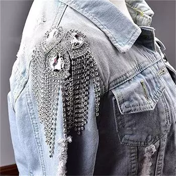 Нашивки с бисером и бриллиантами в виде капель воды, бахрома из кристаллов, кисточки, стразы, значки на плечи, броши, аппликация на женское платье