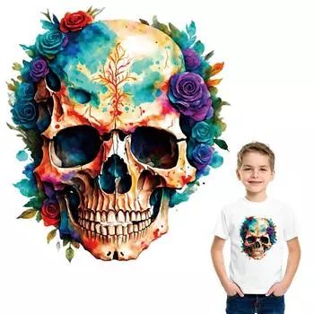 Нашивки с черепами на одежде с цветочным принтом, новые моющиеся аксессуары для одежды, термонаклейки своими руками