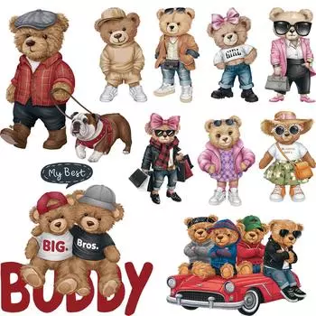 Нашивки с мультяшными медведями на одежде Термопечать Наклейки на футболки Parches Ropa Hoodies Термоперенос Наклейки на одежду своими руками