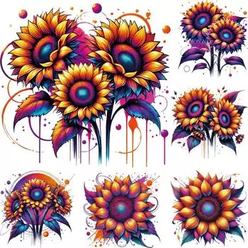 Нашивки с подсолнухами Термонаклейки DIY Футболки Parches Ropa Наклейки для одежды Толстовки Термонаклейки Средний размер
