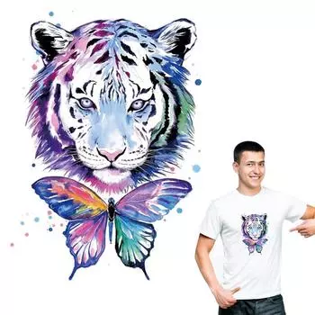 Нашивки с тигром и бабочкой для одежды, джинсов, аксессуары «сделай сам», наклейка, модная термопресс, аппликация в полоску, термонаклейка, патч 5.5x8cm