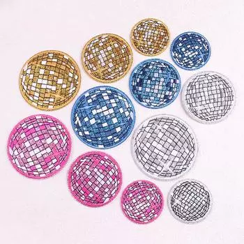 Нашивки с вышивкой в виде диско-шара, термоклеящиеся нашивки для одежды, термоклеящиеся нашивки на одежду, аппликация в виде мультяшного сердца и радуги