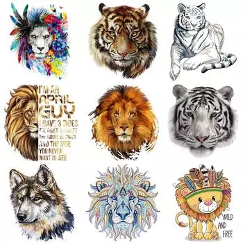 Нашивки с животными для одежды для мужчин и мальчиков, термонаклейки с утюгом на термонаклейках, тигр, лев, леопард, волк, теплопередача, моющиеся термонаклейки 5.5x8cm