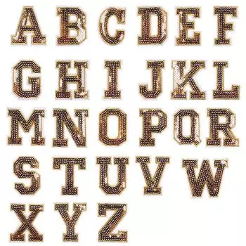 Нашивки с золотыми буквами, термонаклейки для одежды, фирменные нашивки с пайетками на одежде, термоклеевые нашивки для одежды, аппликация