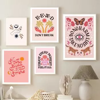 Наслаждайтесь каждым моментом, цитаты, художественный принт, бохо, постер с бабочкой, изгиб, не сломайте холст, живопись, абстрактные ручные настенные панно, декор 21x30cm No Framed