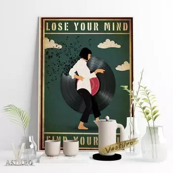 Наслаждайтесь музыкой, танцующей девушкой, винтажный постер с принтом, виниловая пластинка, коллаж, настенная наклейка, холст, живопись 21cm30cm NoFrame
