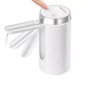 Насос для бутылок с водой объемом 5 галлонов — складной носик, интеллектуальный светодиодный дисплей, тихая работа, портативный для использования дома, в офисе и на улице, прочный белый