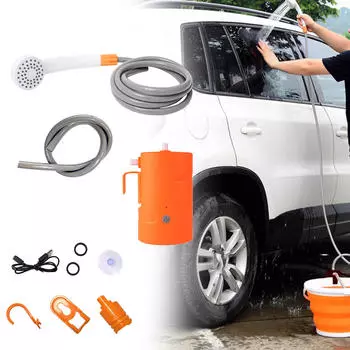 Насос для душа для кемпинга, портативный ручной душ с регулируемым потоком и шлангом для использования на открытом воздухе