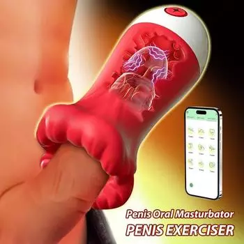 Насос для пениса, мужские секс-игрушки с 9 режимами вибрации, глубокий оральный секс, вращающийся на 360° массажный вибратор, дистанционное управление через приложение, мужские игрушки для мастурбации