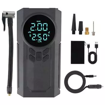 Насос для шин, аксессуары для шин JN088, ЖК-дисплей со светодиодной подсветкой, портативный насос для накачивания шин, 150 фунтов на квадратный дюйм, 60 Вт, цифровой воздушный компрессор для автомобиля, мотоцикла, велосипеда, мяча Black