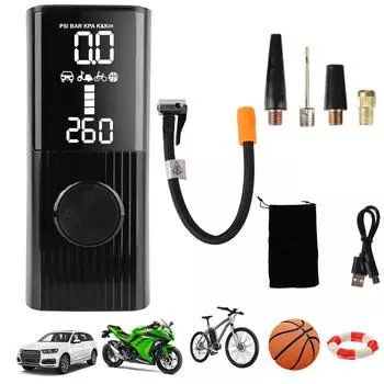 Насос для шин беспроводной надувной насос 0-150psi/10bar портативный насос для накачивания шин автомобильный воздушный компрессор проверка давления в шинах чёрный