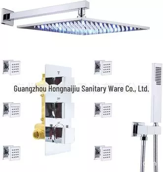 Настенная 12-дюймовая светодиодная дождевая система с 6 распылителями и постоянным контролем температуры