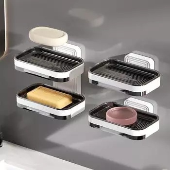 Настенная двухслойная мыльница, стойка для мыла без отверстий, полка для ванной комнаты, ящик для слива, держатель для губки, ящик для хранения