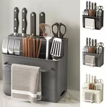 Настенная интегрированная трубка для палочек для еды, пластиковая сушилка для посуды, подставка для хранения ножей для дома Style A чёрный