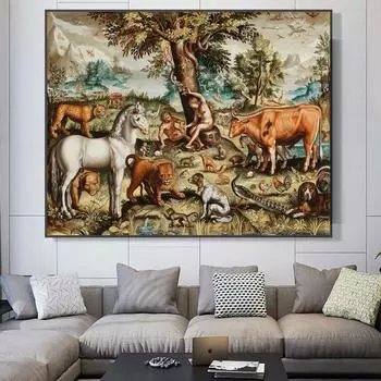 Настенная картина «Адам и Ева в раю» с принтом на холсте, постер для гостиной, знаменитый интерьер, домашний декор, краска без рамки 21*30cm