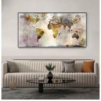 Настенная картина Cuadros для гостиной, акварельная карта мира, модульная живопись и принты на холсте в скандинавском стиле 20cm40cm NoFrame