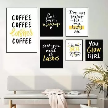 Настенная картина для салона красоты, желтый холст, картина, макияж, цитата, художественный принт, постер, ресницы, кофе для гостиной, домашний декор Cuadros 21*30cm