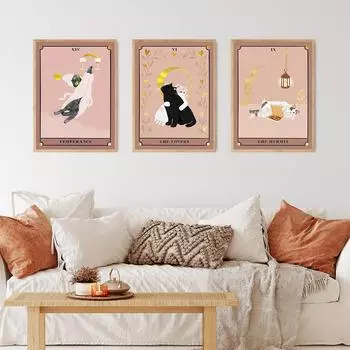 Настенная картина «Любовник Таро с котом», скандинавская абстрактная картина «Отшельник Дьявол, темперамент с котом» 21cm30cm NoFrame