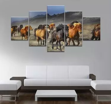 Настенная картина на холсте, 5 шт., изображение животного, постер с лошадью, украшение для дома, гостиной, без рамки 20x35cm*2 20x45cm*2 20x55cm*1