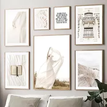 Настенная картина на холсте, белое платье, девушка, книга, листья, река, украшение для гостиной, постеры и принты, настенные картины для дома, салон A4 21X30cm No Framed