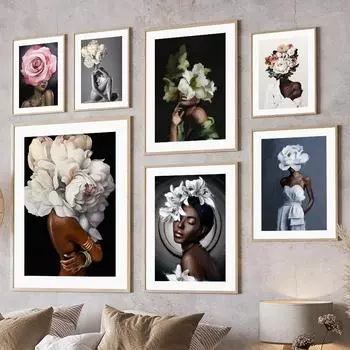 Настенная картина на холсте, цветок пиона, розы, лилии, черная девушка, современное украшение для гостиной, постеры и принты, настенная картина A4 21X30cm No Framed