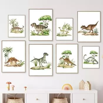 Настенная картина на холсте, детские знания, динозавр, мультфильм, украшение для детской комнаты, постеры и принты, настенные панно для детской спальни A4 21X30cm No Framed