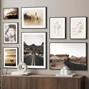 Настенная картина на холсте, High Way, слон, олень, лошадь, хлопковая линия, постеры на скандинавскую тему и принты, настенные панно для гостиной A4 21X30cm No Framed