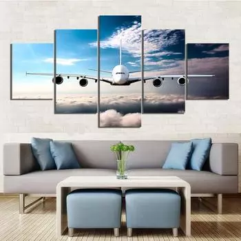 Настенная картина на холсте, холст для гостиной, картина с самолетом, 5 шт., картина с принтом, современный декор, картина, постер, пейзаж, без рамки 20x35cm*2 20x45cm*2 20x55cm*1