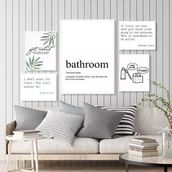 Настенная картина на холсте, интересные правила ванной комнаты, знак, скандинавский черно-белый постер 21cm30cm NoFrame