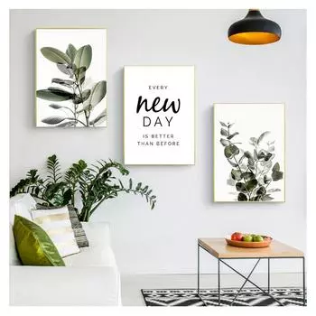 Настенная картина на холсте, картина для гостиной, оптимистичная цитата, украшение дома, зеленые растения, листья, принт, плакат, эвкалипт 21x30cm No Frame