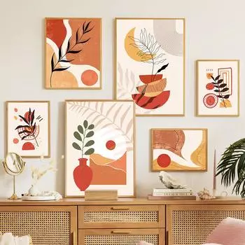 Настенная картина на холсте, красная, желтая линия, девушка, ветка ивы, минималистичные украшения для гостиной, постеры и принты, настенные панно A4 21X30cm No Framed