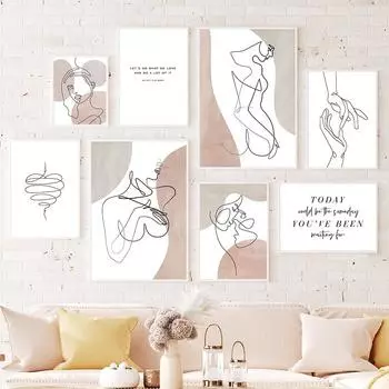 Настенная картина на холсте, линия тела девушки, черно-белые минималистичные постеры на скандинавскую тему и принты, настенные панно для декора гостиной A4 21X30cm No Framed