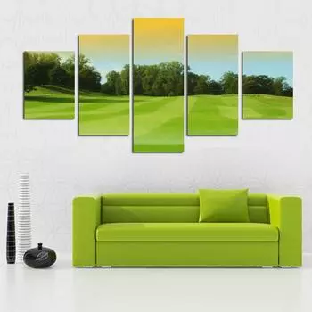 Настенная картина на холсте, наклейка, 5 панелей, зеленая трава и картина с изображением деревьев, HD, большая картина с пейзажем, домашний декор для гостиной Medium Size Unframed Canvas