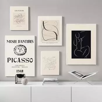 Настенная картина на холсте Пикассо, абстрактная линия, лист, цветок, плакаты на скандинавскую тему и принты, настенные панно для гостиной, домашний декор 21cm30cm No Frame