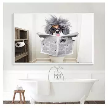 Настенная картина на холсте, плакаты на скандинавскую тему и принты, настенные панно для гостиной, декора для туалета, собаки, газеты, туалета, ванной комнаты 21cm30cm NoFrame