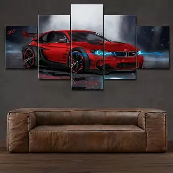 Настенная картина на холсте, рамка, HD принты, модульный постер для гостиной, 5 шт., красный спортивный автомобиль, фотографии, домашнее декоративное украшение 20x35cm*2 20x45cm*2 20x55cm*1