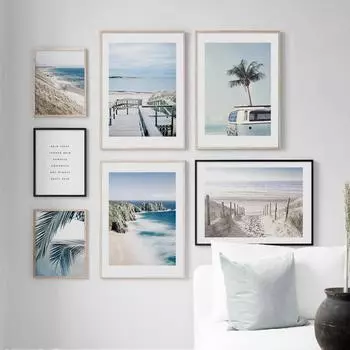 Настенная картина на холсте, синий тропический пляж, ананас, ван, кокосовая пальма, скандинавские постеры и принты, настенные панно для гостиной A4 21X30cm No Framed