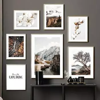 Настенная картина на холсте, снежный лес, холмистые листья, хлопок, абстрактные постеры на скандинавскую тему и принты, настенные панно для декора гостиной A4 21X30cm No Framed