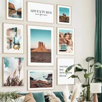 Настенная картина на холсте, стойка Hill High Way Van Blue Sky, плакаты на скандинавскую тему и принты, настенные панно для гостиной, украшения дома 21x30cm No Framed