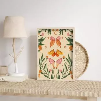 Настенная картина с бабочкой в стиле бохо для девочек, холст, живопись, постеры на скандинавскую тему и принты, винтажный цветок, домашний декор для гостиной 21x30cm No Framed