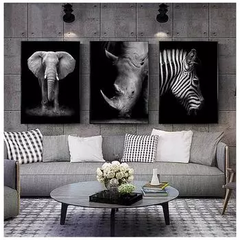 Настенная картина с изображением животных, картина маслом, зебра, слон, жираф, украшение с принтом, черно-белое 21cm30cm NoFrame