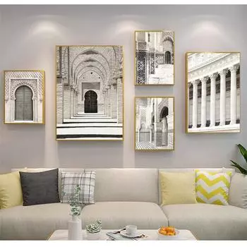 Настенная картина с пейзажным принтом, украшение для дома, арабская мечеть, Марокко, здание, холст, картина, исламский винтажный постер, религия 21cm30cm NoFrame