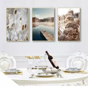 Настенная картина с принтом в скандинавском стиле, украшение дома, туман, осенний лес, озеро, холст, картина, скандинавский постер, природный пейзаж 21cm30cm NoFrame