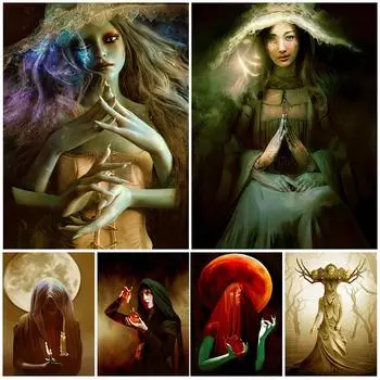 Настенная картина «Ведьма и кровь ведьмы с капюшоном», картина маслом «Болотная ведьма», «Голубая луна», художественный постер 21cm30cm NoFrame