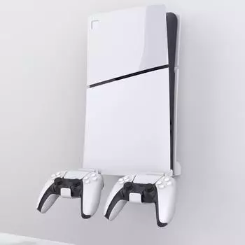 Настенная консольная подставка для PS5 Slim Series с 2 креплениями для контроллеров, комплект подставки из цельного металла, простая установка белый
