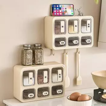 Настенная коробка для приправ без отверстий, кухонные принадлежности, многофункциональная герметичная влагостойкая пластиковая банка для приправ с несколькими сетками
