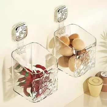 Настенная кухонная корзина для хранения лука, имбиря, чеснока и специй - многофункциональная стойка без отверстий small refill basket прозрачный/серебряный