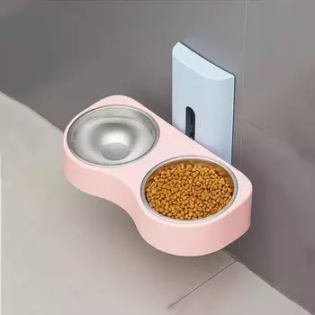 Настенная миска для кошек с регулируемой высотой, кормушка для кошек, поилка для домашних животных, двойная миска для кошек и собак серый/белый