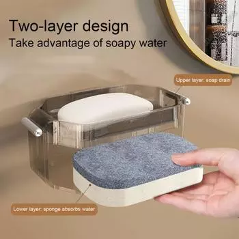 Настенная мыльница, прочная несущая простая установка, двухслойная коробка для слива мыла, стеллаж для хранения в ванной комнате