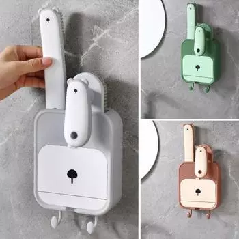 Настенная мыльница с крючками, простая установка, держатель для мыла с многофункциональными щетками для чистки обуви, набор для чистки серый